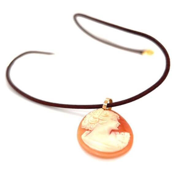 No brand / Not sure Jewelry - 14k Cameo Brown Corded Necklace